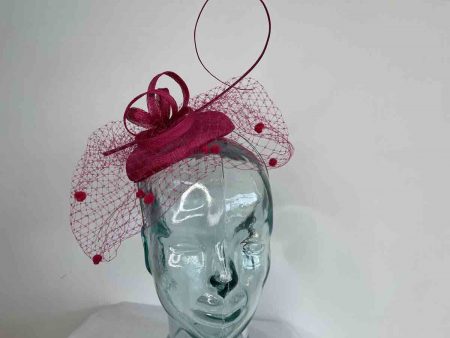 Pillbox  fascinator with netted detail in raspberry pink