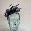 Fascinator with leaves in navy