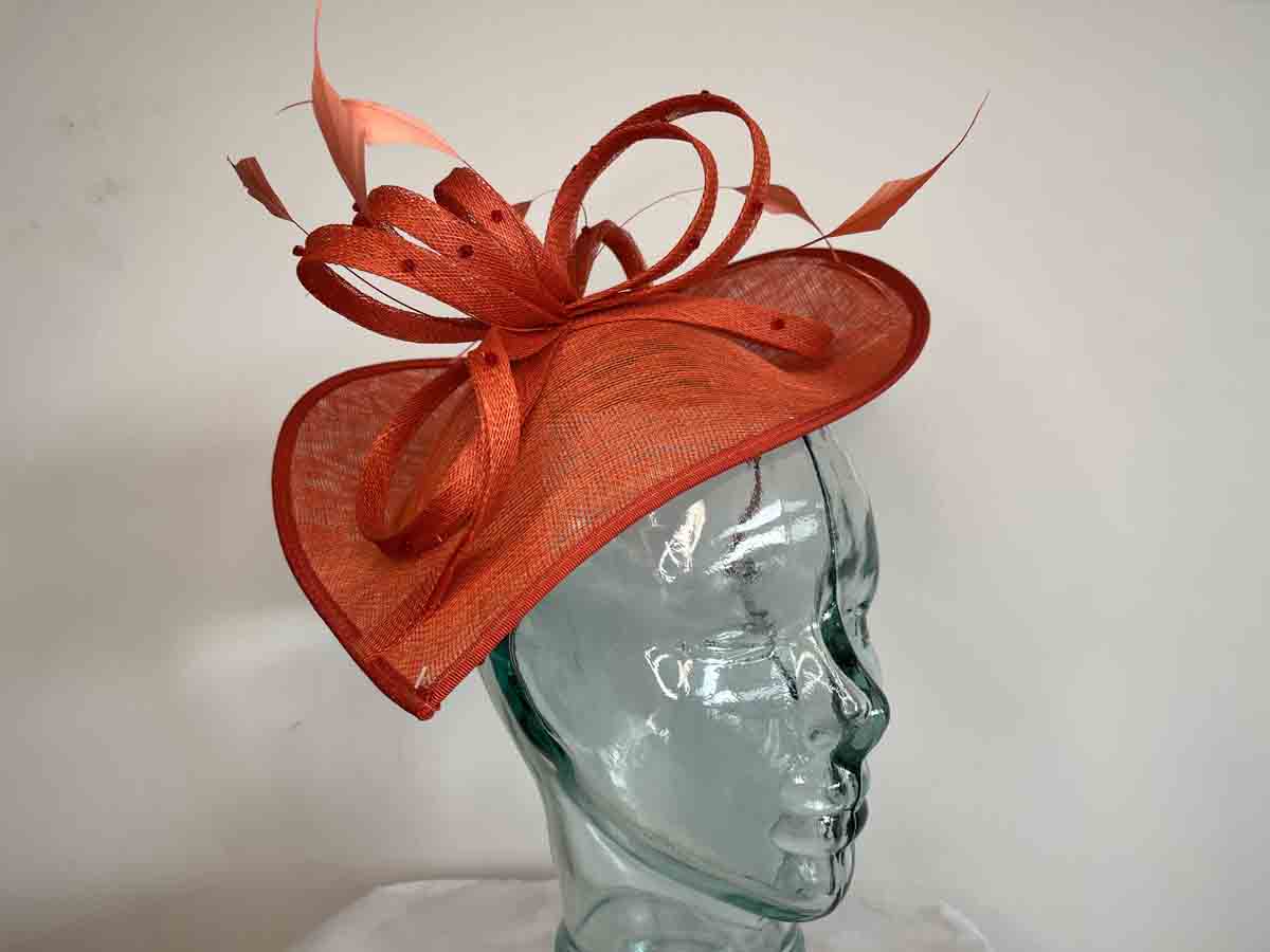 Teardrop fascinator in burnt orange 