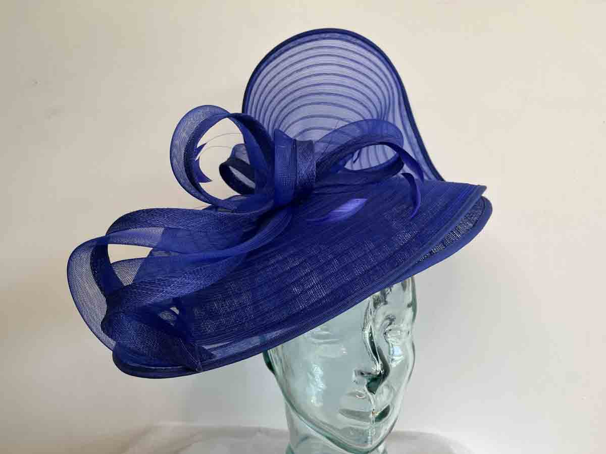 Large Wave Royal Blue Crin Pleated Fascinator