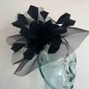 Crin fascinator with feathered flower in black