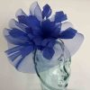 Crin fascinator with feathered flower in cobalt
