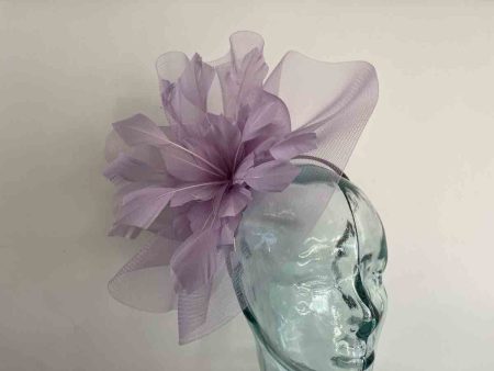 Crin fascinator with feathered flower in iris