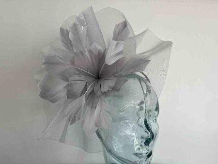 Crin fascinator with feathered flower in steel