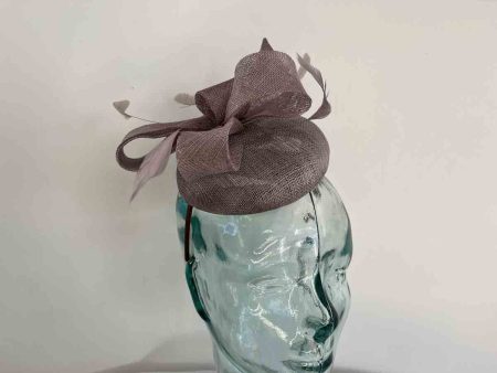 Pillbox fascinator with bow in taupe