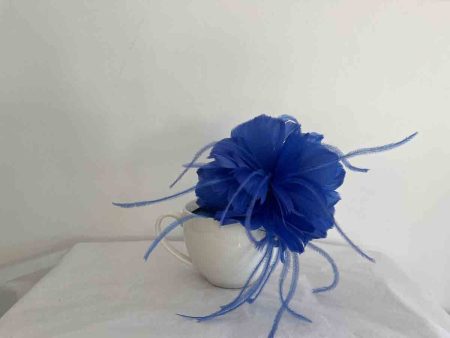 Feathered flower fascinator in neptune