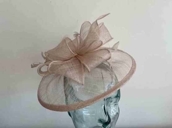 Sinamay fascinator with feathers in camoe