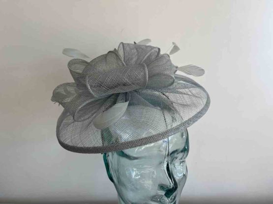 Sinamay fascinator with feathers in light spruce