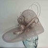 Pleated crin fascinator with feathered flowers in orchid