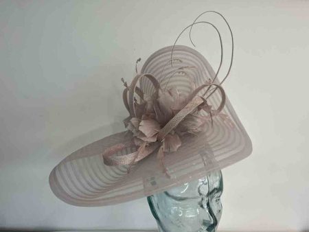 Pleated crin fascinator with feathered flowers in orchid