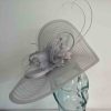 Pleated crin fascinator with feathered flowers in silver