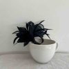 sinamay and feather flower fascinator in black