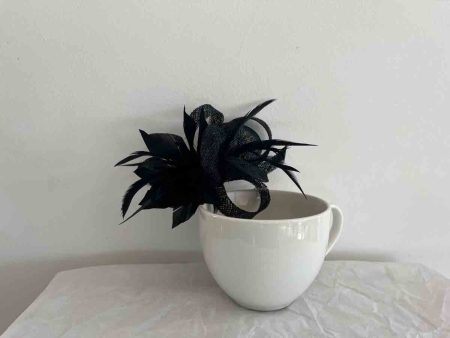 sinamay and feather flower fascinator in black