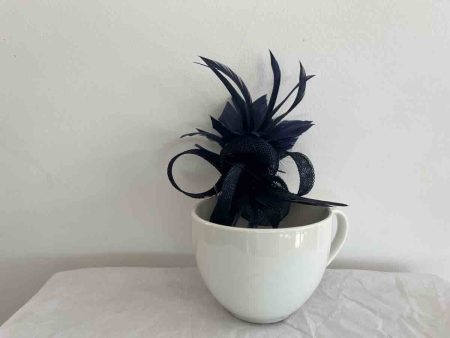 sinamay and feather flower fascinator in navy