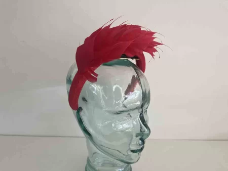 Padded hairband with feathers in carmine