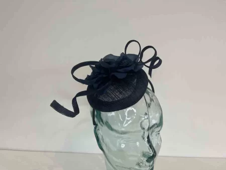 Pillbox fascinator with double flower in navy