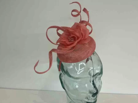 Pillbox fascinator with double flower in tangerine