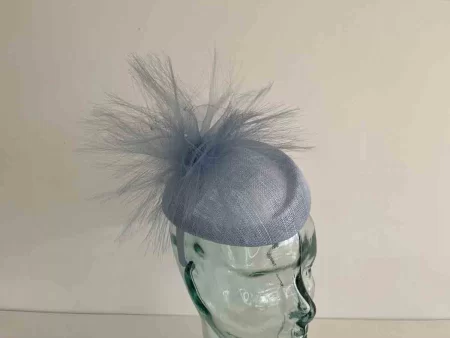 Pillbox fascinator with frayed crin in bluebell