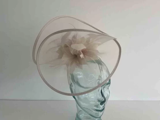 Crin fascinator with centre flower detail in almond