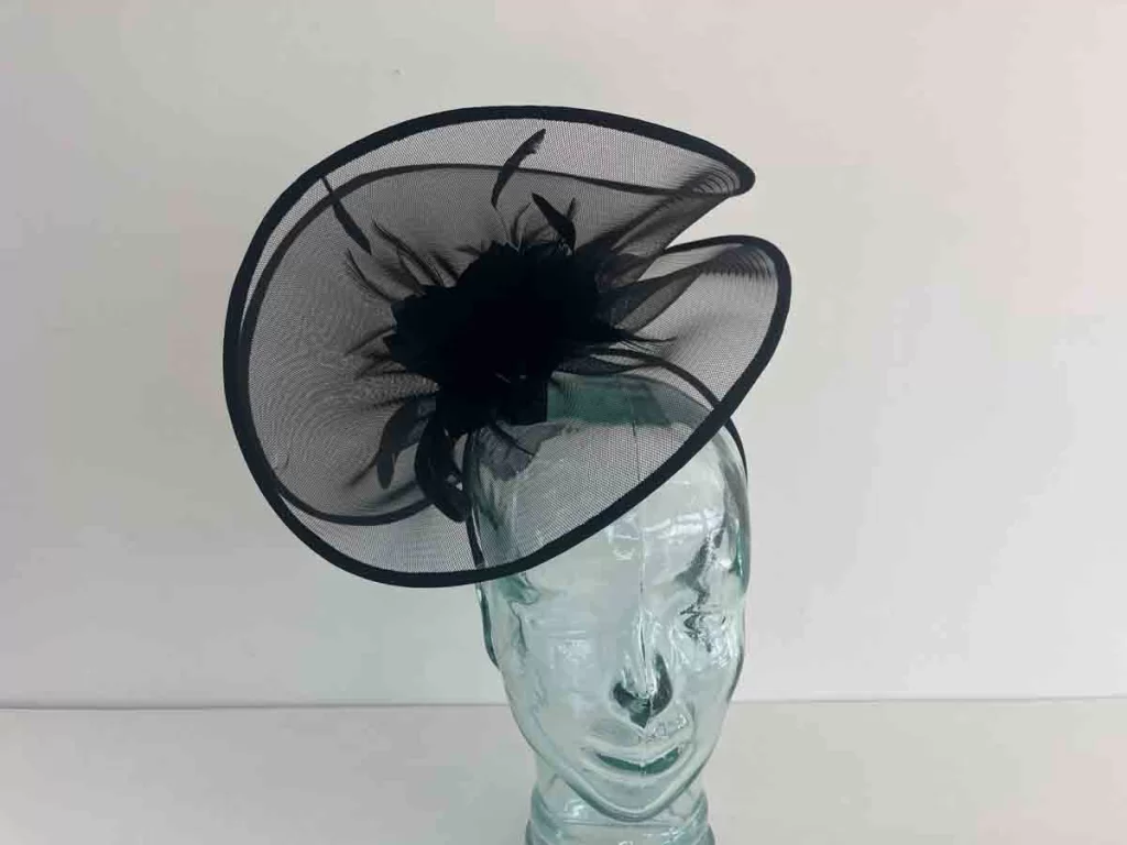 Crin fascinator with centre flower detail in black Love Fascinators