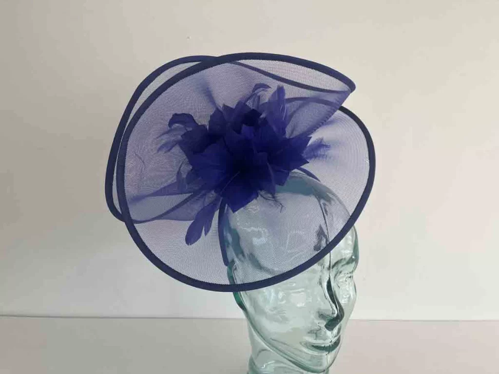 Crin fascinator with centre flower detail in marine blue Love Fascinators
