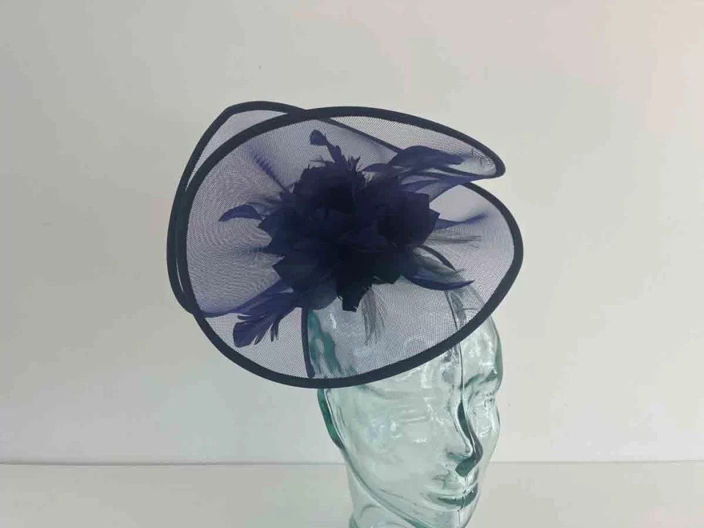 Crin fascinator with centre flower detail in navy Love Fascinators