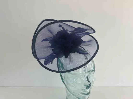 Crin fascinator with centre flower detail in navy