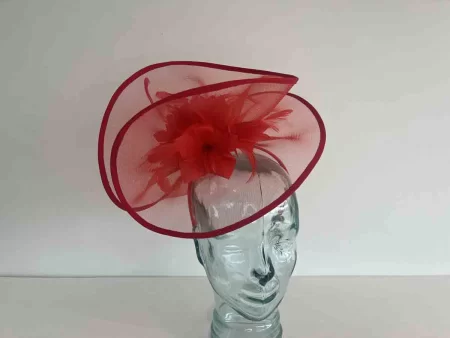 Crin fascinator with centre flower detail in tulip red