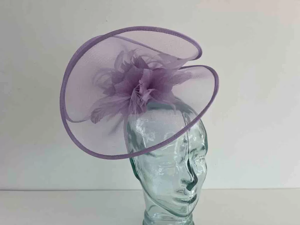 Crin fascinator with centre flower detail in wisteria Love Fascinators