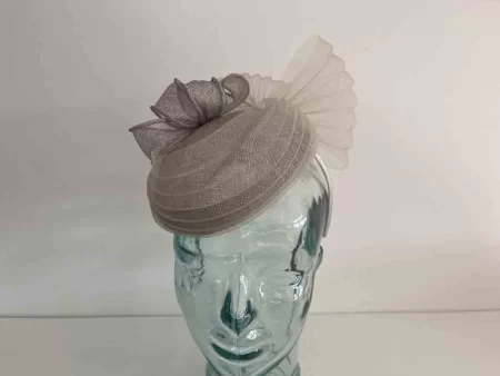 Pillbox fascinator with pleated crin in almond