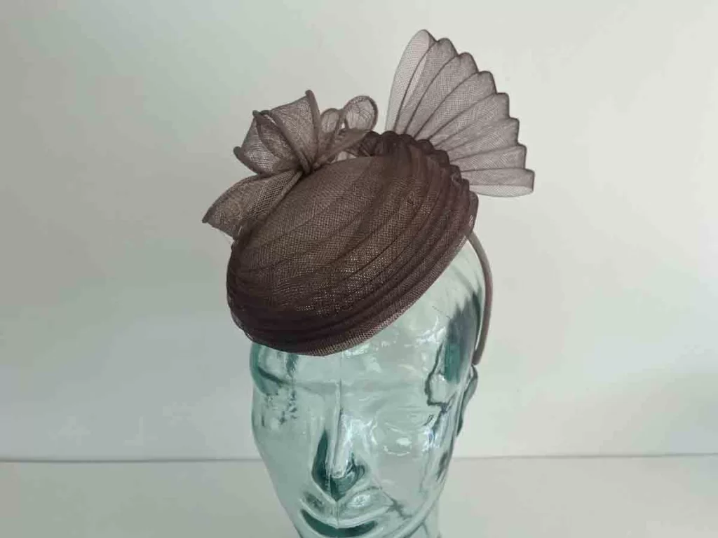 Pillbox fascinator with pleated crin in coffee Love Fascinators