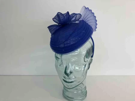 Pillbox fascinator with pleated crin in cobalt blue