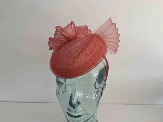 Pillbox fascinator with pleated crin in tangerine