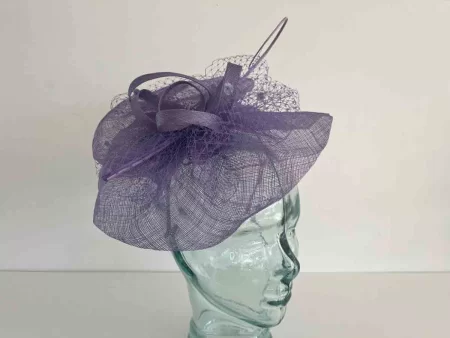 Sinamay fascinator with netting in viola