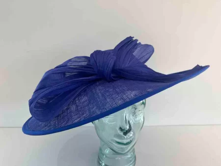 Large oval hatinator with large abaca bow in cobalt