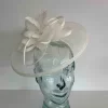 Sinamay fascinator with feathered flower in ivory