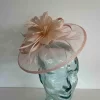 Sinamay fascinator with feathered flower in linen