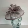 Sinamay fascinator with feathered flower in pebble