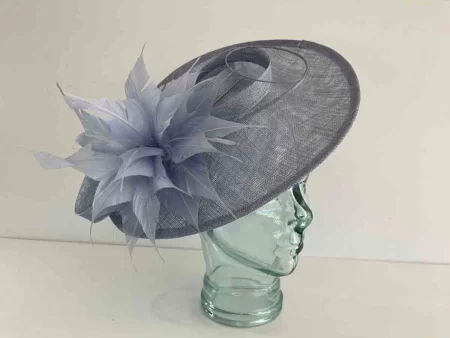Oval hatinator with large feathered flower in baby blue