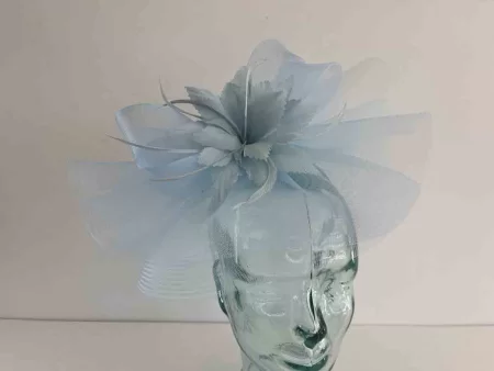 Crin fascinator with feather flower in new baby blue