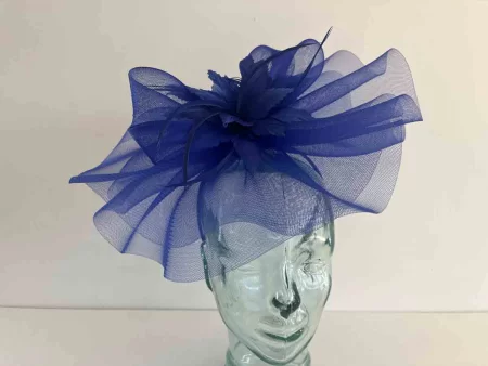 Crin fascinator with feather flower in  new cobalt